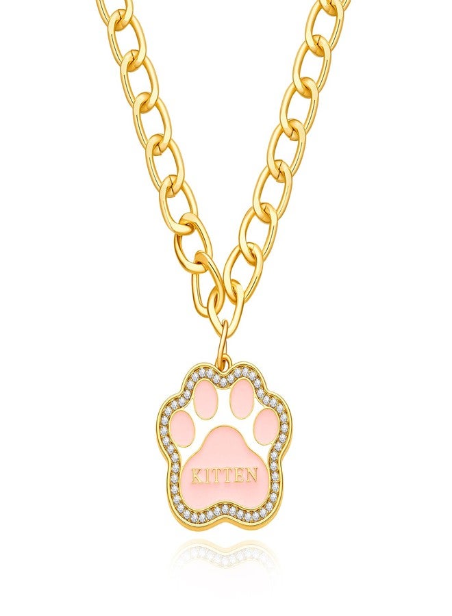 Cicy Bell Dog Cat Paw Pet Necklace Alloy Cubic Zirconia Cute Colorful Pet Collar Dogs or Cats Memorial Jewelry Gifts, Sweet Accessories Gift for Kitten Dog Puppy - Image 1
